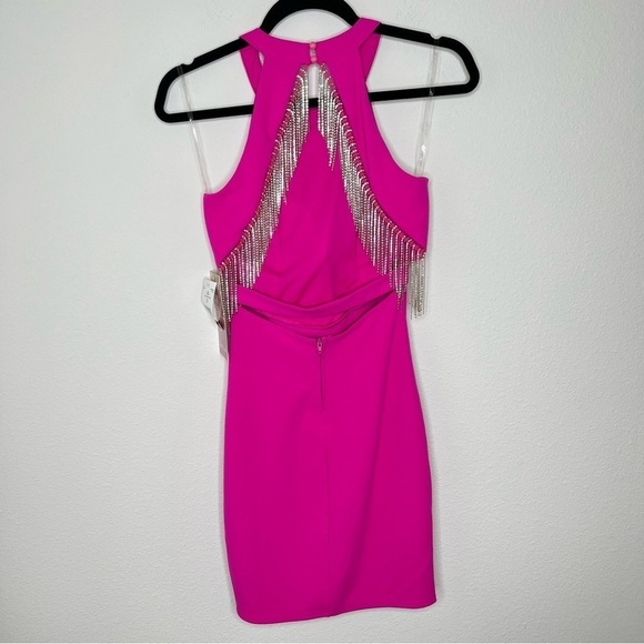 Emerald Sundae Sleeveless HighNeck Rhinestone Fringe Back Dress Neon Pink XS NWT - Picture 7 of 15